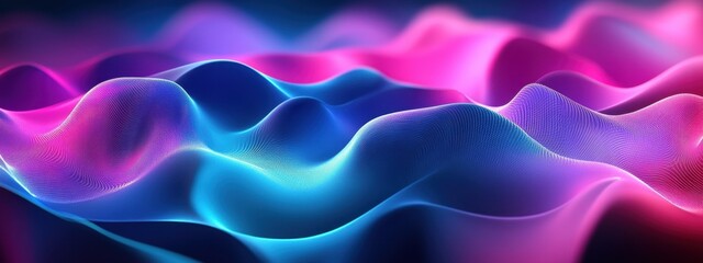 Obraz premium Abstract Neon Waves Digital Art: Vibrant Pink and Blue Hues Flowing Seamlessly