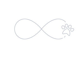 Abstract infinity symbol with paw print. Infinite symbol with paw prints and a heart in black for tattoo design or animal-related logo – pet shop, pet food, groomer, veterinarian, dog sitter