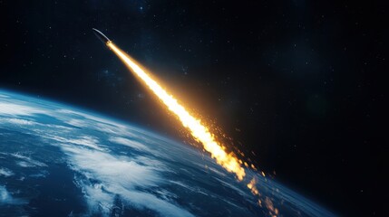 Obraz premium A rocket launching into the sky, symbolizing ambition, perseverance, and a mindset for success.