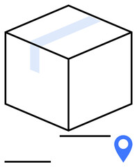 Minimalist box and location pin represent shipping, tracking, delivery, logistics, global commerce, e-commerce, and supply chain management. Ideal for transport concepts, modern abstract line flat