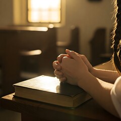 Obraz premium woman praying over the Bible 