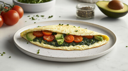 Avocado and Spinach Egg White Omelette on Marble Table