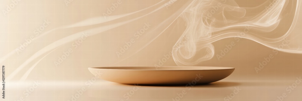 Leinwandbilder Plate of steaming food on a simple surface with flowing smoke, highlighting warmth and freshness in a minimalist setting. Generative AI