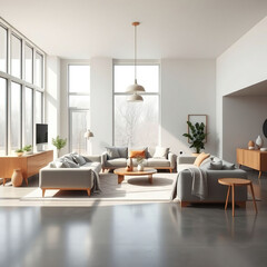 Modern luxury apartment interior in minimal scandinavian style