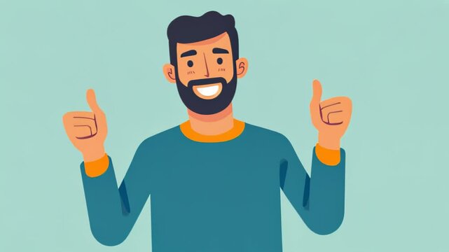 Cheerful man gesturing approval with thumbs up, character animation