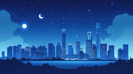 Night Skyline of Shanghai Cityscape