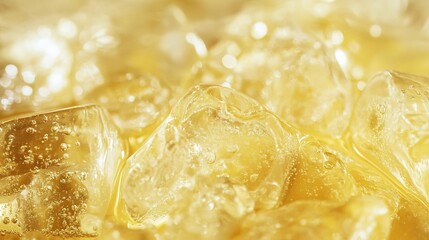A close up view of many ice cubes in liquid