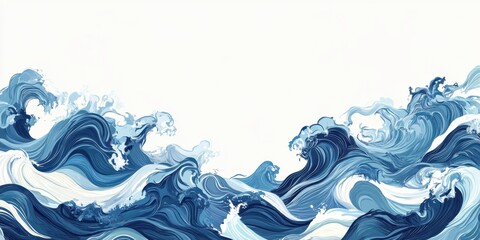 Stylized blue waves in vibrant ocean pattern
