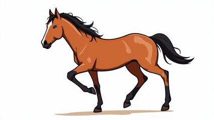 Obraz premium A horse in stick art style with a brown body and black mane and tail, depicted in a trotting pose.