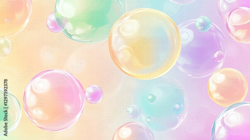 Poster Colorful soap bubbles in a gradient background creating a playful and vibrant pattern for design projects. Generative AI