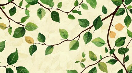 Green Leaves and Branches on Soft Background with Subtle Texture