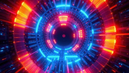 Obraz premium A futuristic, glowing tunnel with vibrant red and blue lights, resembling a high-tech interior or a sci-fi portal.