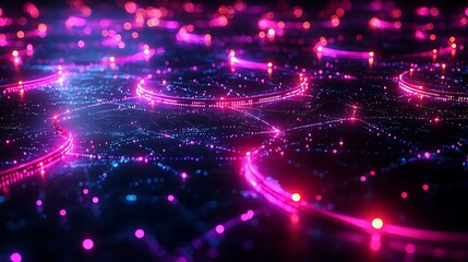 Fototapeta premium Abstract Network Data Flow Visualization Neon Lights