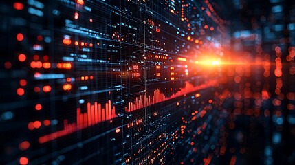 Obraz premium Abstract Digital Data Stream Visualization Showing Red And Blue Lights