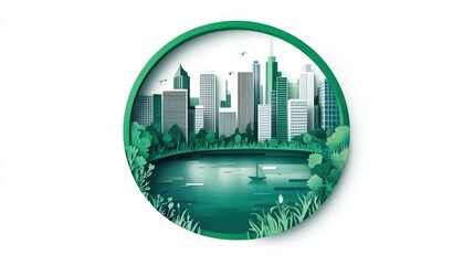 Obraz premium Eco-friendly city skyline in circle