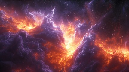 Fototapeta premium Fiery cosmic nebula, space clouds, astral fire, cosmic landscape, digital art, background image