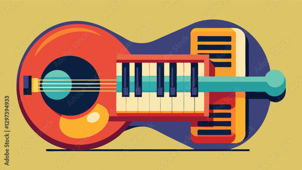 Poster Colorful vector illustration of a musical keyboard combined with a unique instrument design in a modern and playful style