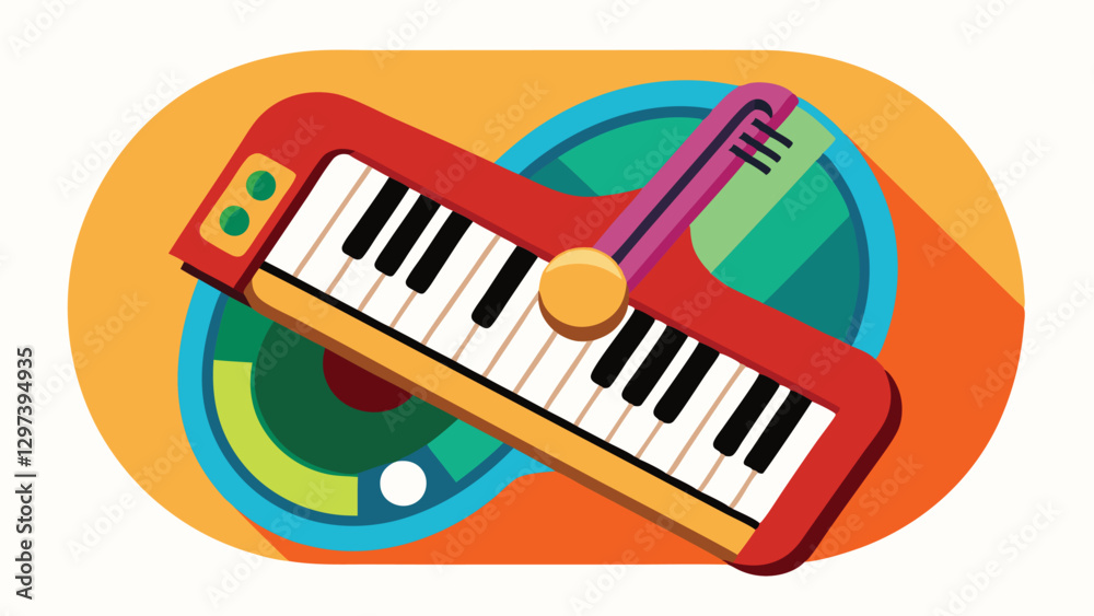 Aufkleber Colorful vector illustration of a musical keyboard combined with a unique instrument design in a modern and playful style