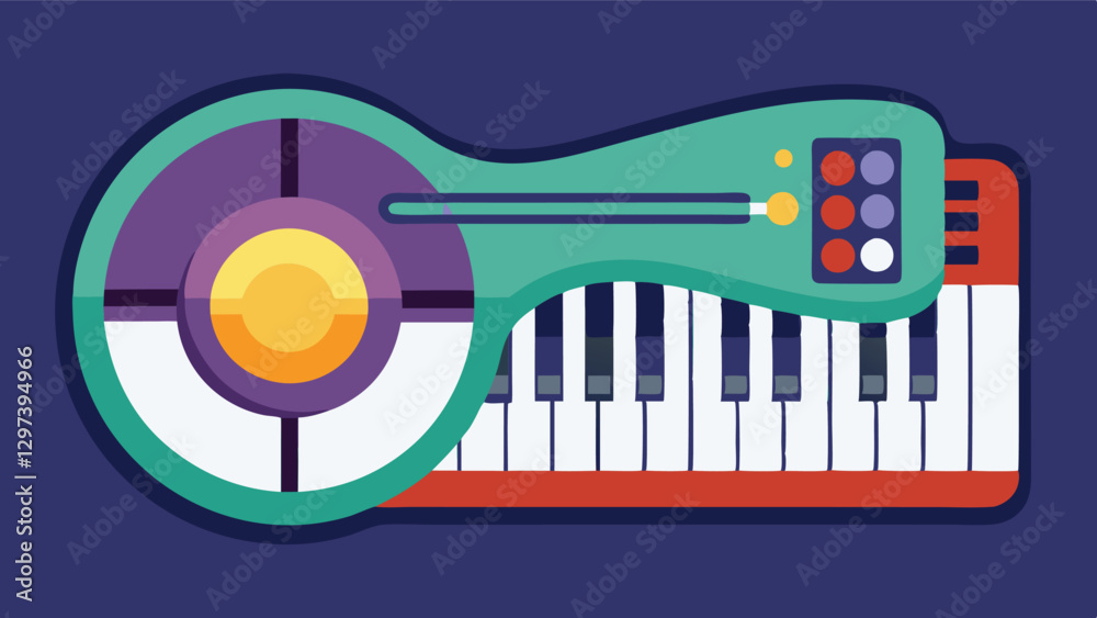 Poster Colorful vector illustration of a musical keyboard combined with a unique instrument design in a modern and playful style