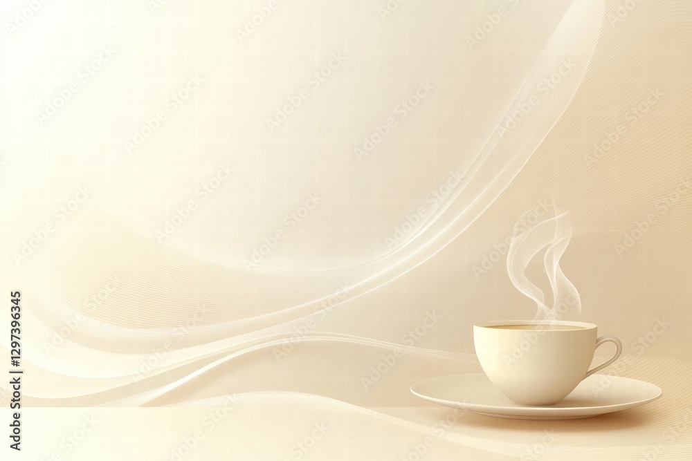 Aufkleber warm cup of coffee placed elegantly on a minimalist table with smoky steam rising in soft light. gen