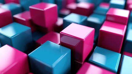 Obraz premium Colorful abstract arrangement of glossy cubes creating a vibrant 3D pattern in a digital space
