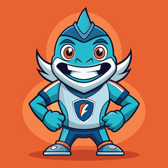 Fototapeta premium Colorful vector illustration of a fierce cartoon character with blue fur, striking a powerful pose, set against a vibrant backdrop