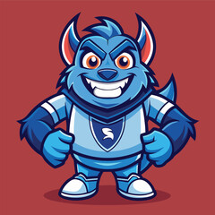 Colorful vector illustration of a fierce cartoon character with blue fur, striking a powerful pose, set against a vibrant backdrop