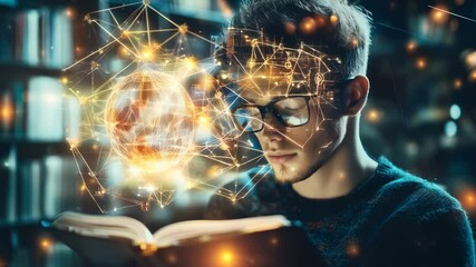 Young Man Reading Book, Knowledge, Digital World, Library