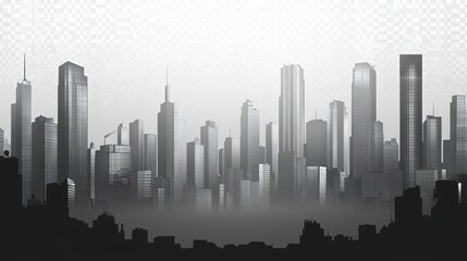 Naklejka premium City skyline silhouette, misty day, urban landscape, background graphic, for presentations, social media
