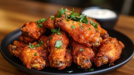 Fototapeta premium Crispy buffalo chicken wings with dipping sauce