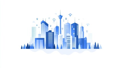 Cityscape illustration with futuristic elements