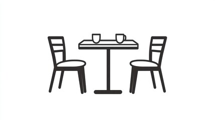 Simple outline drawing of a cafe table and chairs.  Possible use Restaurant design, menu illustration