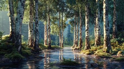 Obraz premium Tranquil Alder Trees in Lush Quinault River Forest, Olympic Peninsula