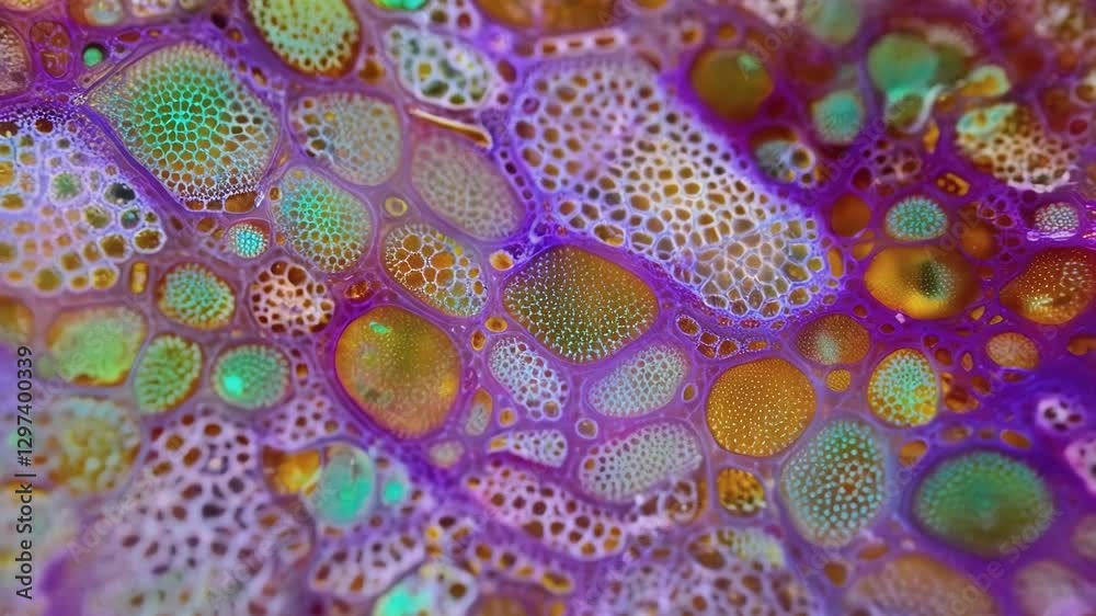 Aufkleber Organic cells multiply and expand, creating a colorful and dynamic visual representation of biological processes, ideal for science, health, and medical videos