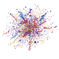 A burst of colorful confetti on transparent background