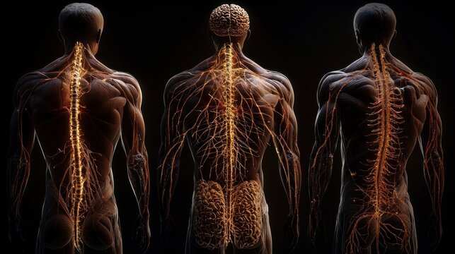 Anatomical illustration showcasing the human nervous system with detailed neural pathways