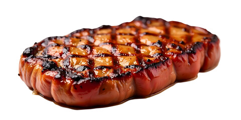 A juicy grilled steak, medium, with grill marks on transparent background