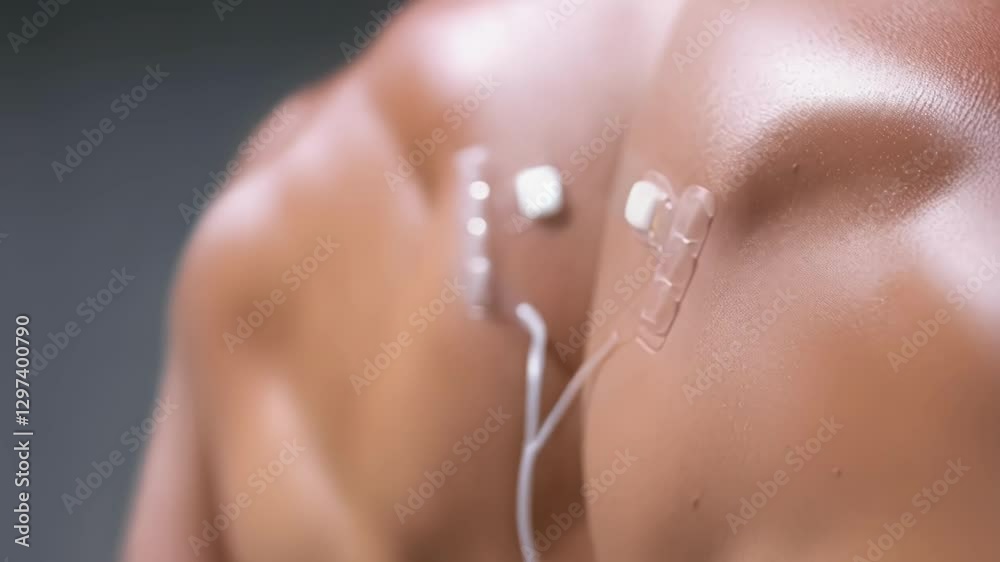 Poster Muscular athlete's back revealing advanced subcutaneous sensor monitoring performance and health metrics through cutting edge sports technology integration