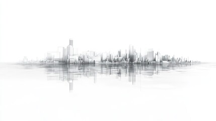 Urban Skyline Sketch Reflection, Architectural Design, Cityscape Concept, Stock Photo