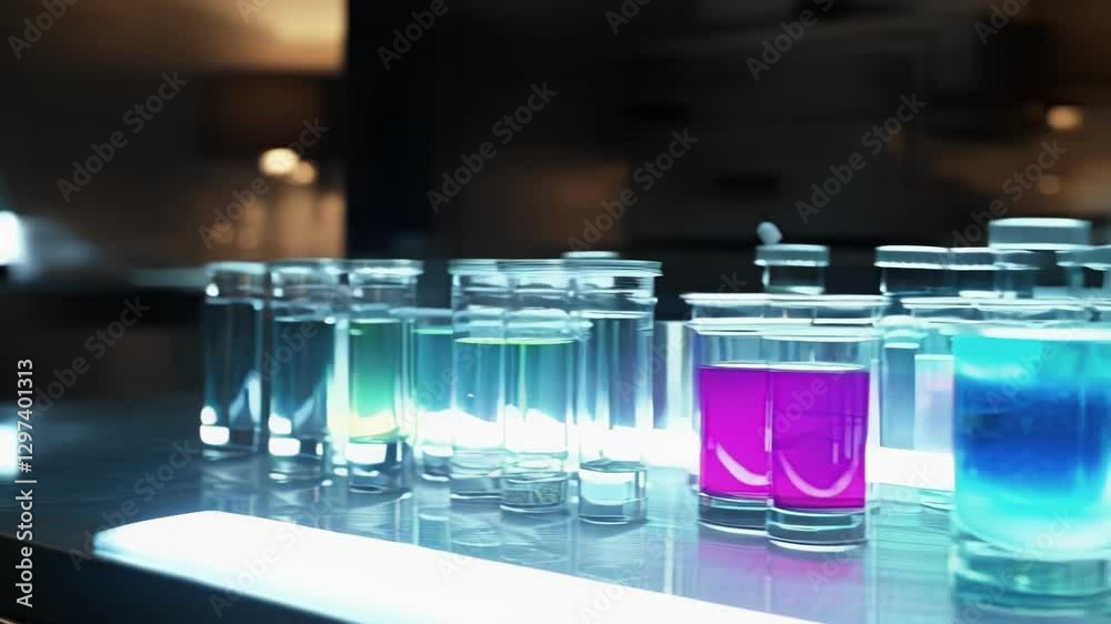 Fototapete scientific research involves observing chemical reactions in beakers and test tubes, guided by notes