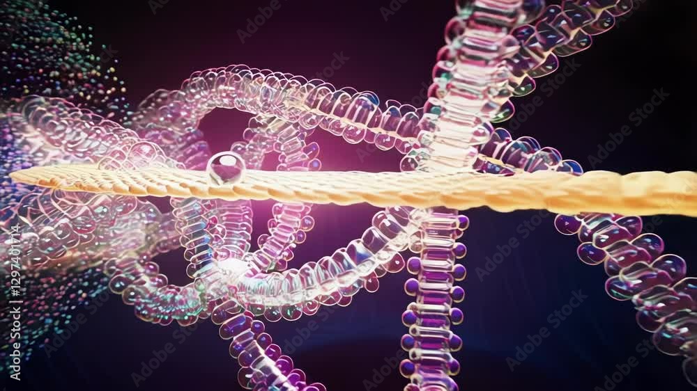 Poster precision nanorobot traversing intricate dna double helix, performing molecular repair through advan