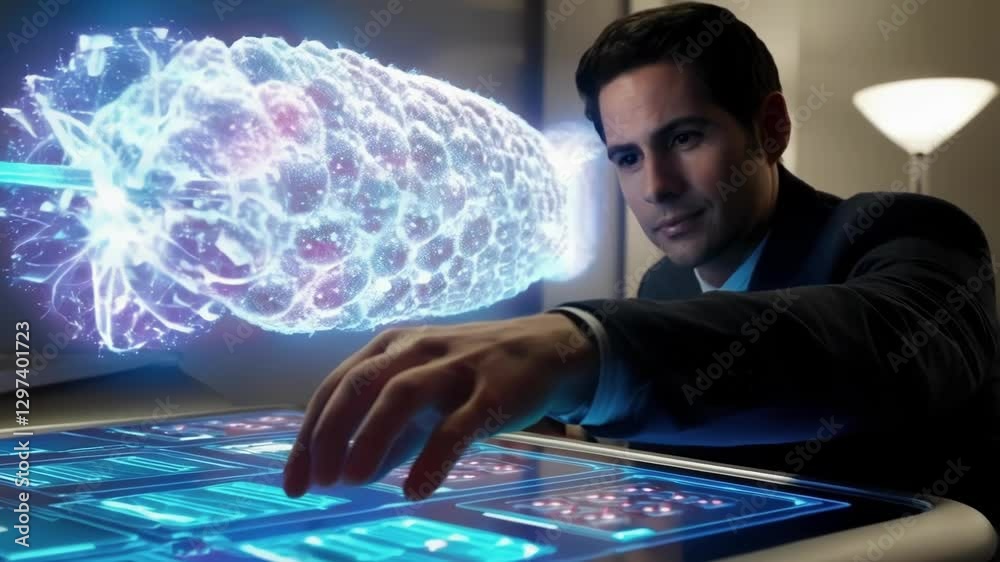 Aufkleber Medical researcher interacting with holographic projection of advanced drug delivery system, analyzing its components and functionality on interactive display