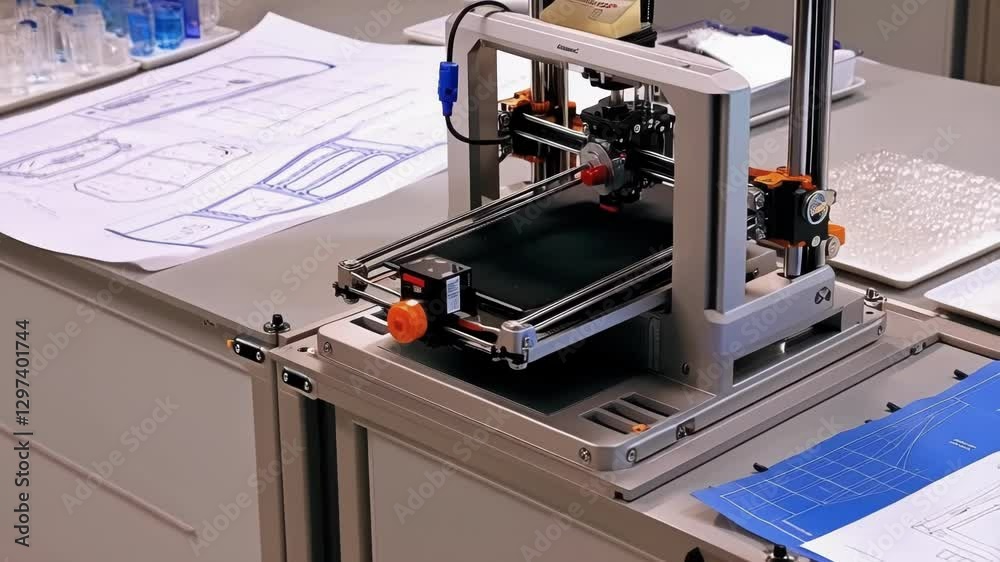 Leinwandbilder modern 3d printer creating a custom medical device or prosthetic in a laboratory setting, with bluep