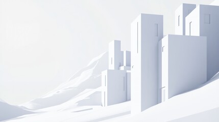 Fototapeta premium Monochrome city scape on a snow-capped mountain range. Use Stock photo for architecture, design, and urban planning presentations
