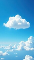 Light white cloud floats above a bright blue sky with fluffy white clouds in the distance, serene landscape, serene scenery