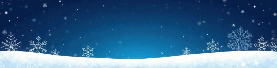Fototapeta premium Minimalist winter scene featuring delicate hand-drawn snowflake silhouettes in front of a dark blue sky , dark, blue