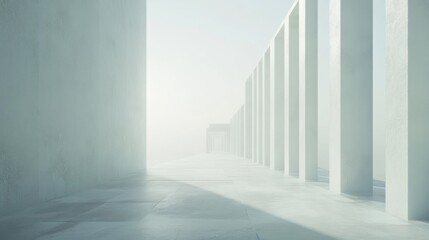 Obraz premium Empty Modern Concrete Corridor, Foggy Atmosphere, Architectural Design, Interior Scene, Daylight, Potential Stock Photo