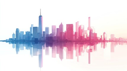 Obraz premium Colorful city skyline reflection, urban landscape, sunrise