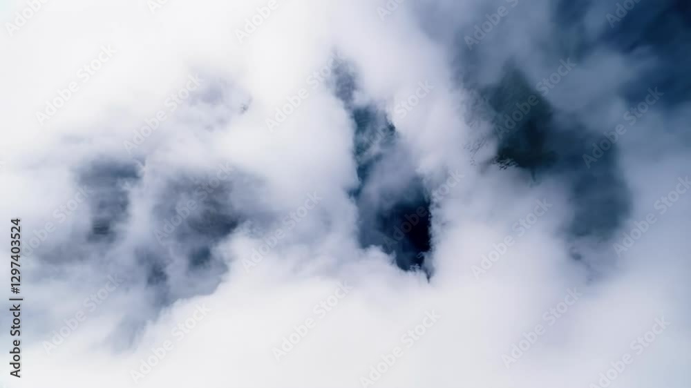 Aufkleber Mountain forest veiling with dense fog, creating ethereal landscape while enveloping evergreen canopy in mysterious atmospheric layers, revealing serene wilderness tranquility