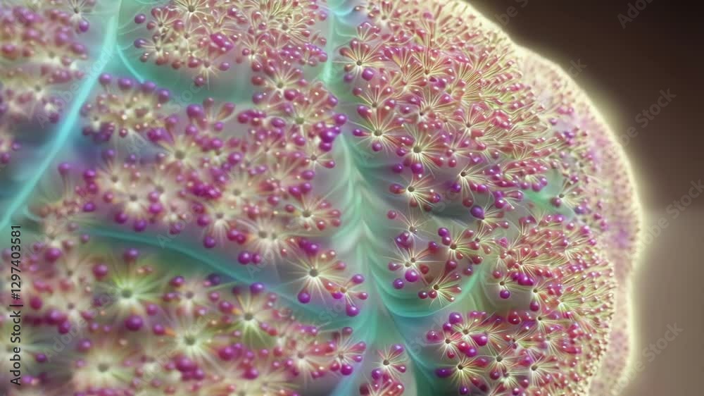 Aufkleber Microscopic organic cells growing and multiplying, creating a network of connections, visualizing the spread of bacteria or a virus on biological tissue